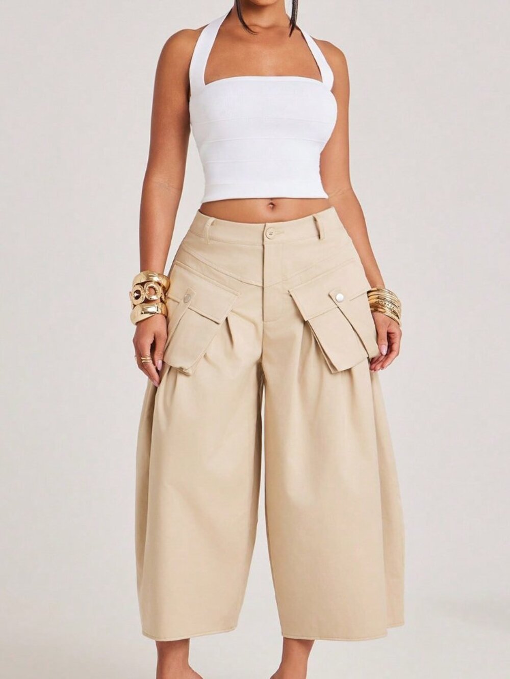 Khaki Casual Women's Zip Fly Bermuda Shorts